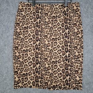 Grace & Emma Skirt Womens L Brown Leopard Lined Pull On Pencil Faux Suede